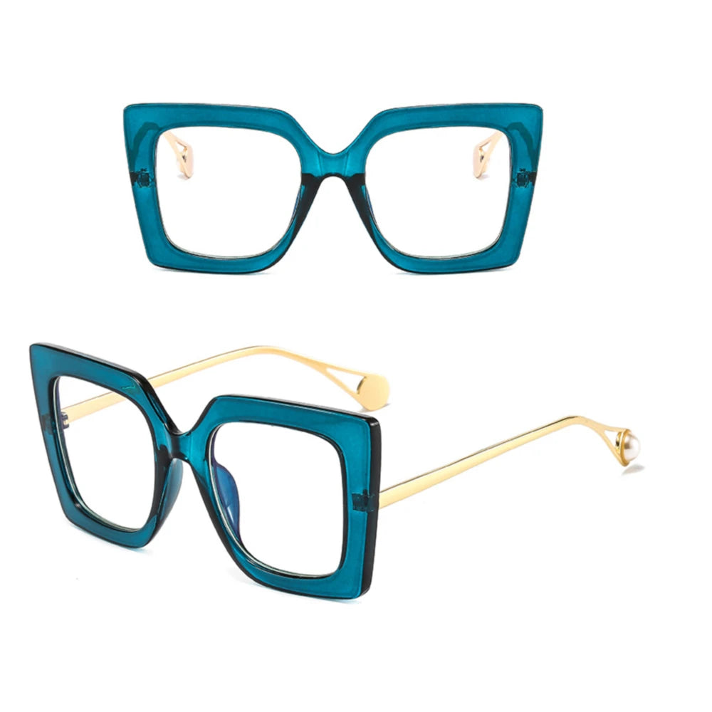 Retro Oversized Square Optical Glasses Frames - Pearl Accent Fashion Eyewear