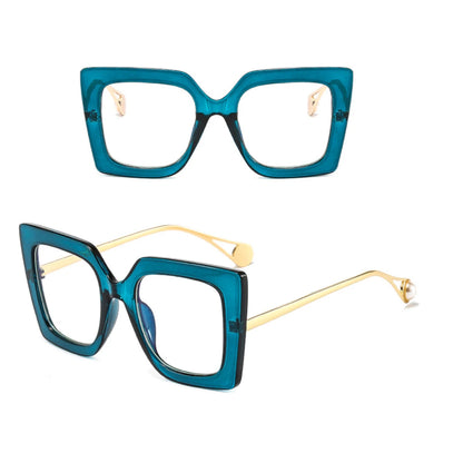 Retro Oversized Square Optical Glasses Frames - Pearl Accent Fashion Eyewear