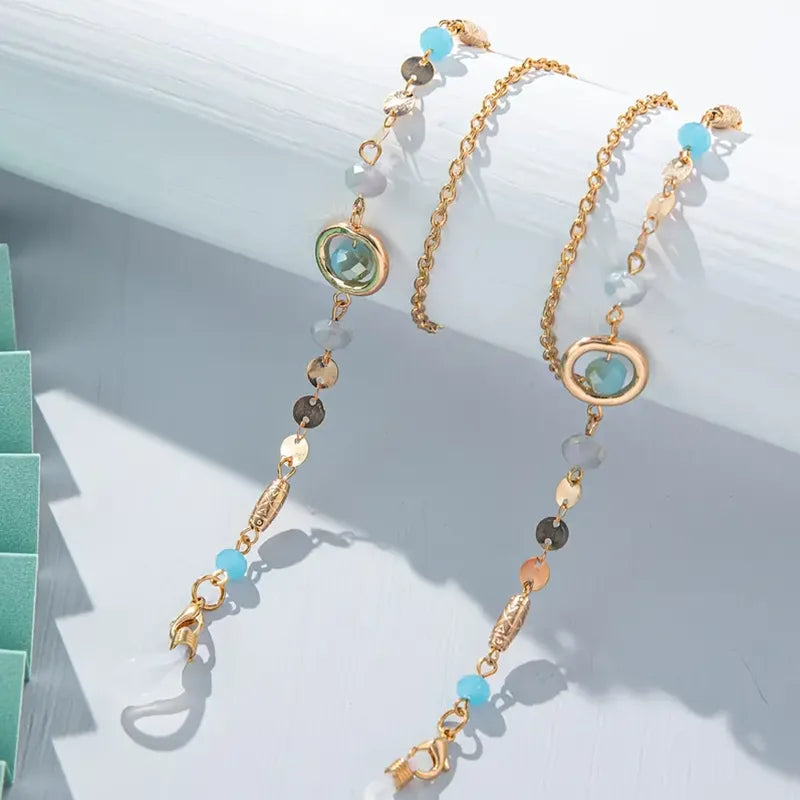 Ocean Blue Rhinestone Glasses Chain - Anti-Slip Eyewear Holder Necklace