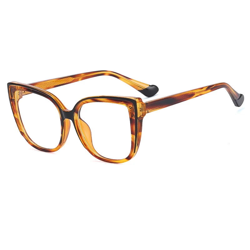 55598 Retro Cat Eye Anti Blue Light Glasses Frame Spring Hinge Women Leopard Plastic Titanium Computer Prescription Mirror