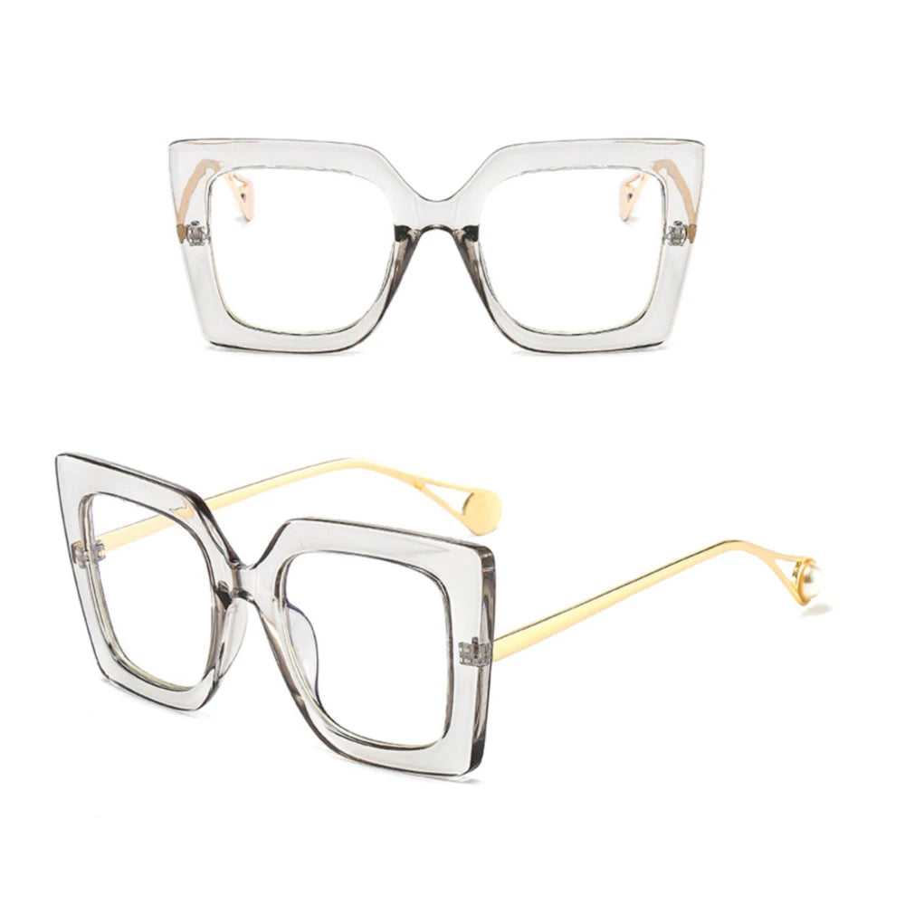 Retro Oversized Square Optical Glasses Frames - Pearl Accent Fashion Eyewear