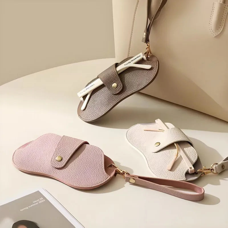 Chic PU Leather Glasses Pouch with Snap Buckle & Keychain - Soft-Lined Eyewear Case
