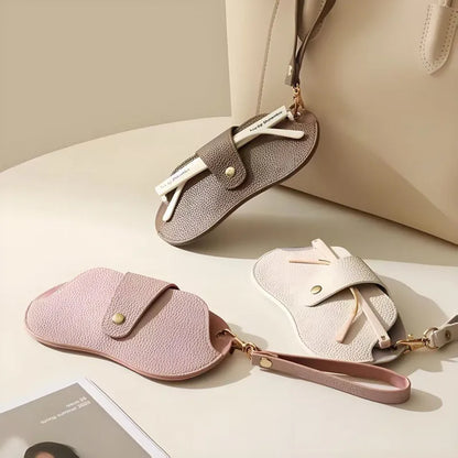 Chic PU Leather Glasses Pouch with Snap Buckle & Keychain - Soft-Lined Eyewear Case