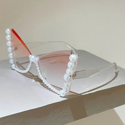 KAMMPT Oversized Sunglasses with Pearls Women Fashion Butterfly Shaped Gradient Shades 2026 New Trendy Brand Design Sun Glasses