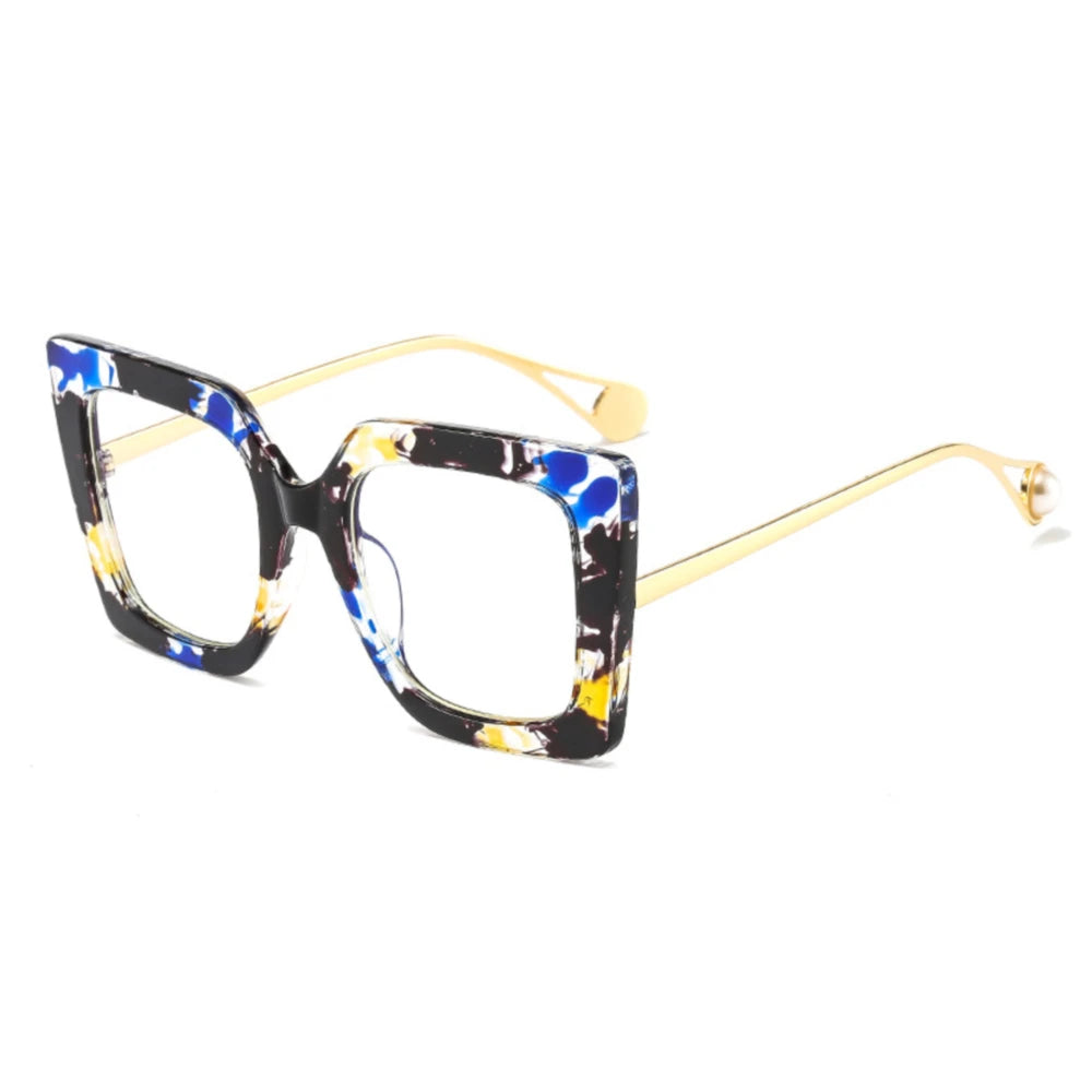 Retro Oversized Square Optical Glasses Frames - Pearl Accent Fashion Eyewear