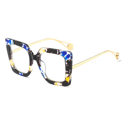 Retro Oversized Square Optical Glasses Frames - Pearl Accent Fashion Eyewear