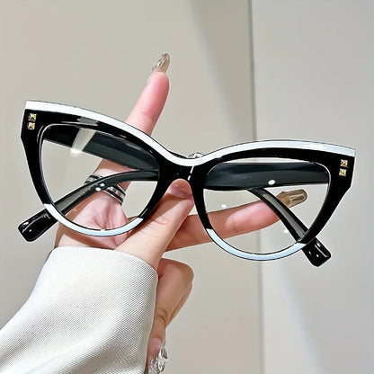 Elegant Cat Eye Reading Glasses with Metal Hinge - Minimalist Color Block Design, Fashion Presbyopic Eyewear +1.0 to +4.0