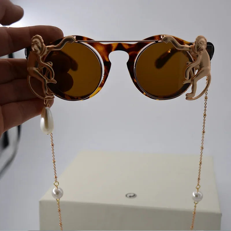 Baroque Pearl Tassel Sunglasses - Vintage Rhinestone Eyewear for Women