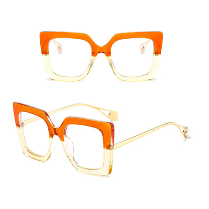 Retro Oversized Square Optical Glasses Frames - Pearl Accent Fashion Eyewear