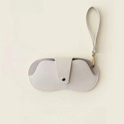 Chic PU Leather Glasses Pouch with Snap Buckle & Keychain - Soft-Lined Eyewear Case