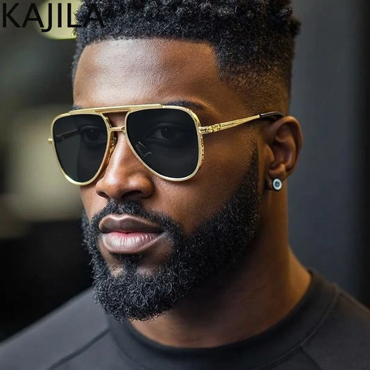 Steampunk Pilot Sunglasses for Men - Oval Metal Frame UV400 Protection