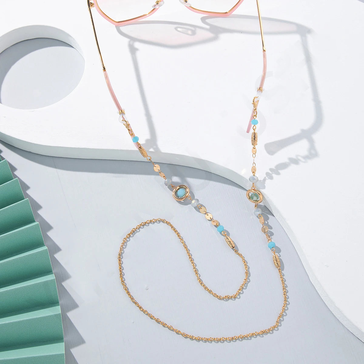 Ocean Blue Rhinestone Glasses Chain - Anti-Slip Eyewear Holder Necklace