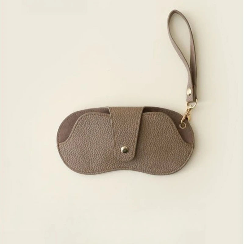 Chic PU Leather Glasses Pouch with Snap Buckle & Keychain - Soft-Lined Eyewear Case