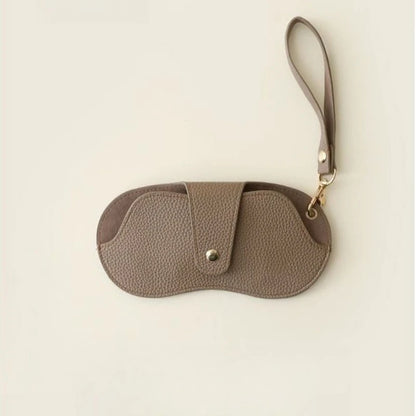 Chic PU Leather Glasses Pouch with Snap Buckle & Keychain - Soft-Lined Eyewear Case