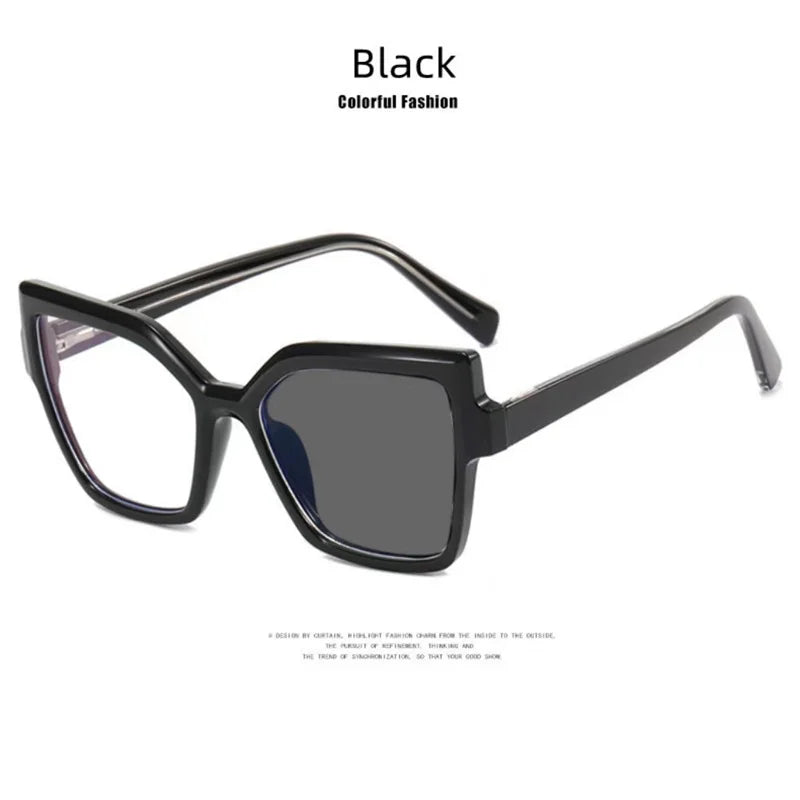 New Brand Design Fashion Oversize Polygon Glasses Women Frame Photochromic Anti Blue Light Computer Reading Eyeglass Long Sight