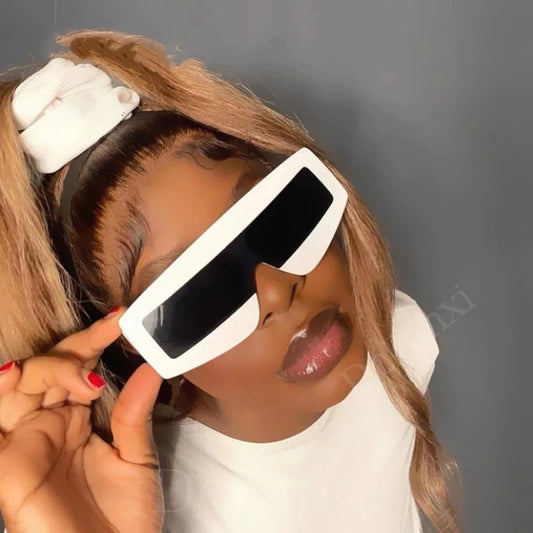 Sexy Cool One Piece White Oversized Sunglasses Women Luxury Brand Punk Y2K Big Rectangle Sun Glasses Men Vintage Eyewear Shades