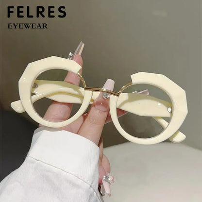 Blue Light Blocking Irregular Round Reading Glasses – Anti-Reflective CR-39 Lens Readers for Women