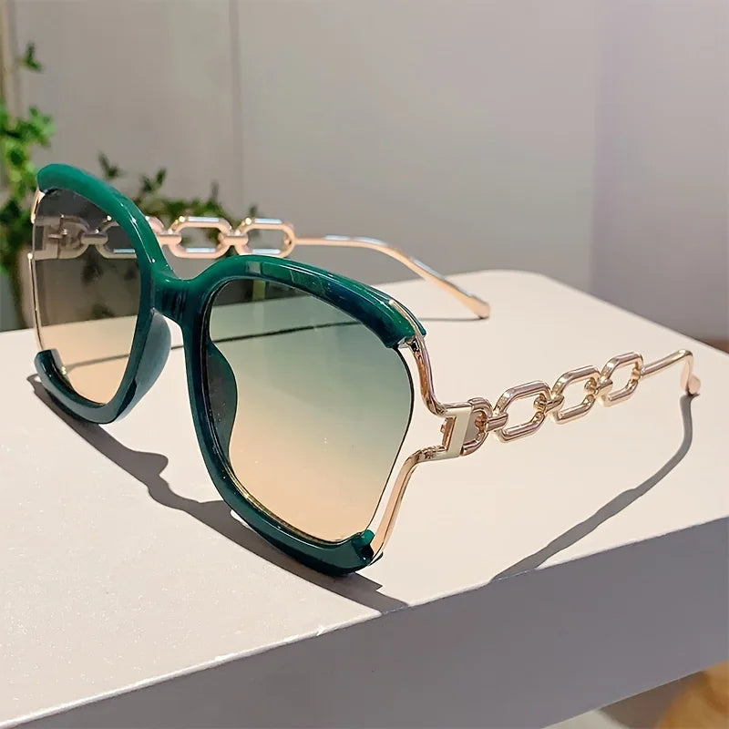 Square Fashion Specs - Detachable Chain Faux Magnifiers