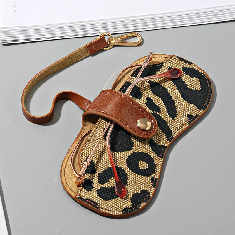 Chic PU Leather Glasses Pouch with Snap Buckle & Keychain - Soft-Lined Eyewear Case