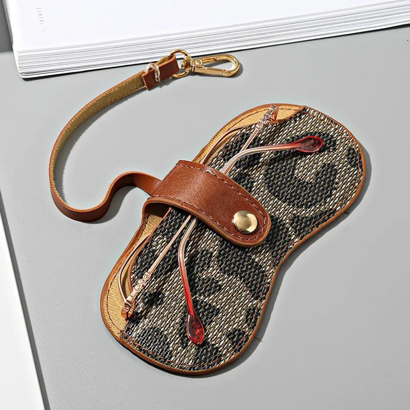 Chic PU Leather Glasses Pouch with Snap Buckle & Keychain - Soft-Lined Eyewear Case
