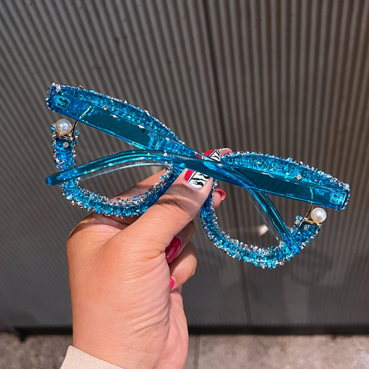 Full Diamond Oversized Blue Light Glasses - Fashion Square Computer Eyewear for Women