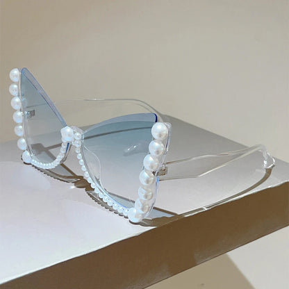 KAMMPT Oversized Sunglasses with Pearls Women Fashion Butterfly Shaped Gradient Shades 2026 New Trendy Brand Design Sun Glasses