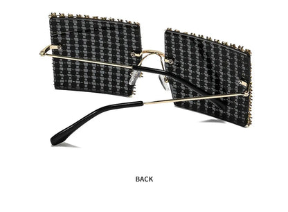 Full Rhinestone Covered Square Sunglasses for Women Luxury Bling Rimless Statement Shades UV400 for Nightclub Party Festival