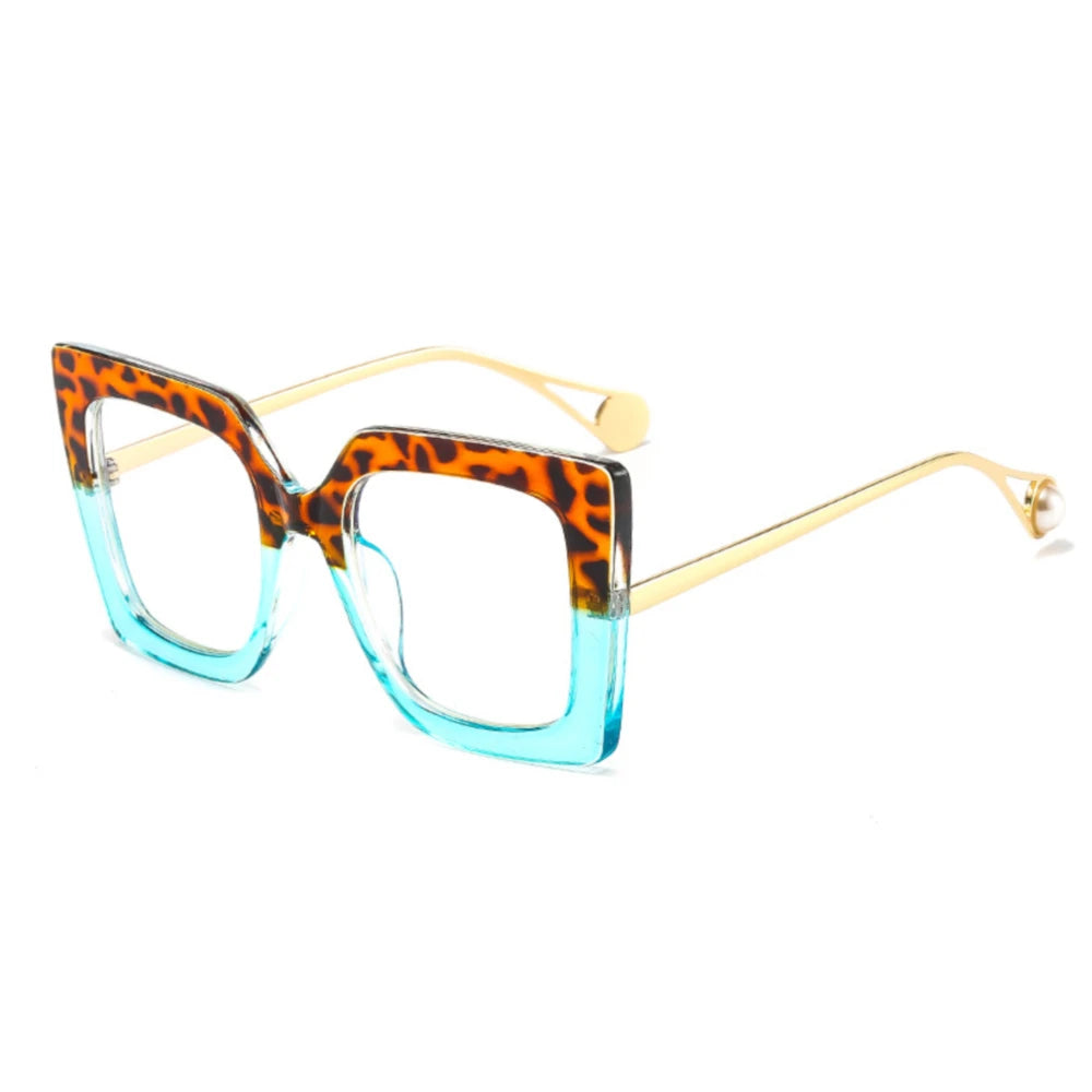 Retro Oversized Square Optical Glasses Frames - Pearl Accent Fashion Eyewear