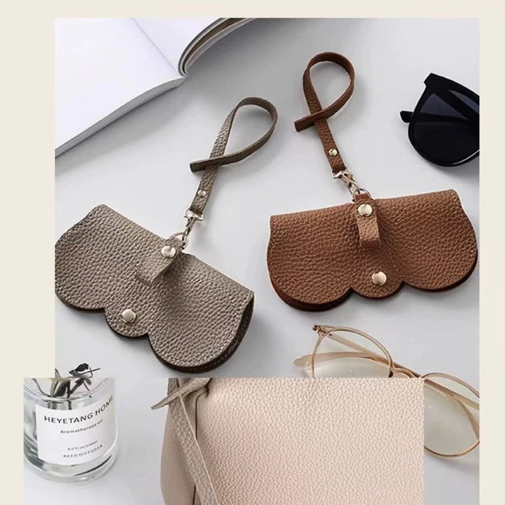 1pc Litchi Embossed Glasses Cover Cute Hanging PU Leather Sunglasses Glasses Storage Bag Portable Travel Eyewear Holder