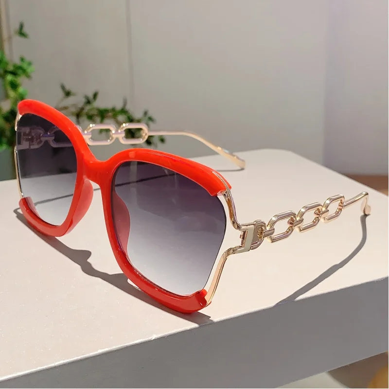 Square Fashion Specs - Detachable Chain Faux Magnifiers