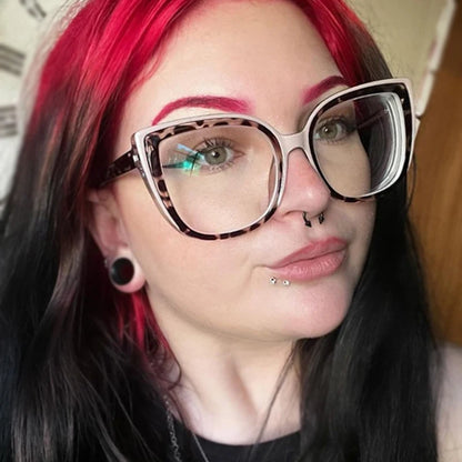 55598 Retro Cat Eye Anti Blue Light Glasses Frame Spring Hinge Women Leopard Plastic Titanium Computer Prescription Mirror