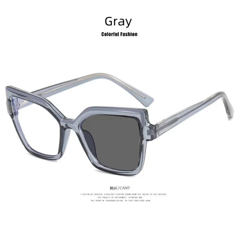 New Brand Design Fashion Oversize Polygon Glasses Women Frame Photochromic Anti Blue Light Computer Reading Eyeglass Long Sight