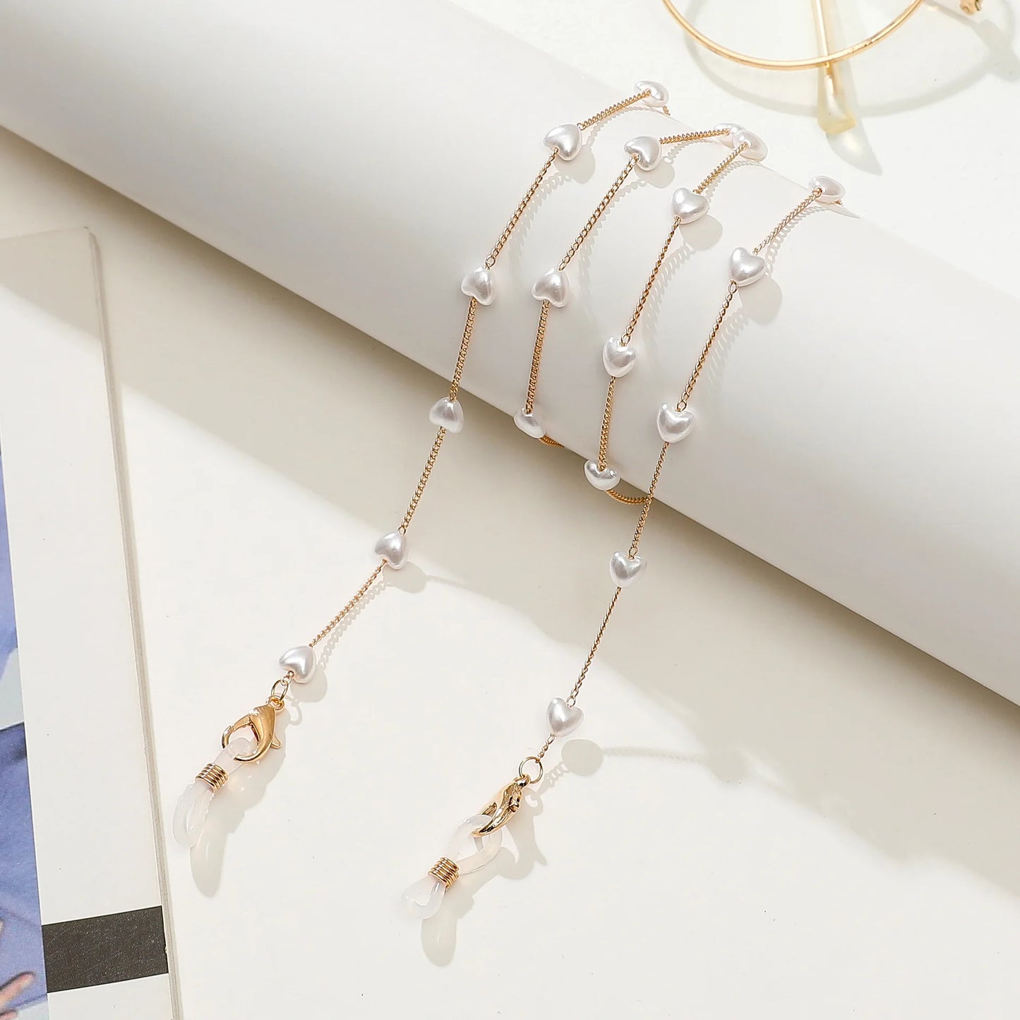 Pearl Mask Love Heart Glasses Chain