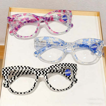 Personalized Large Frame Anti-Blue Light Reading Glasses Fashionable Printed Distant Vision Glasses Neutral Trend Glasses +4.0