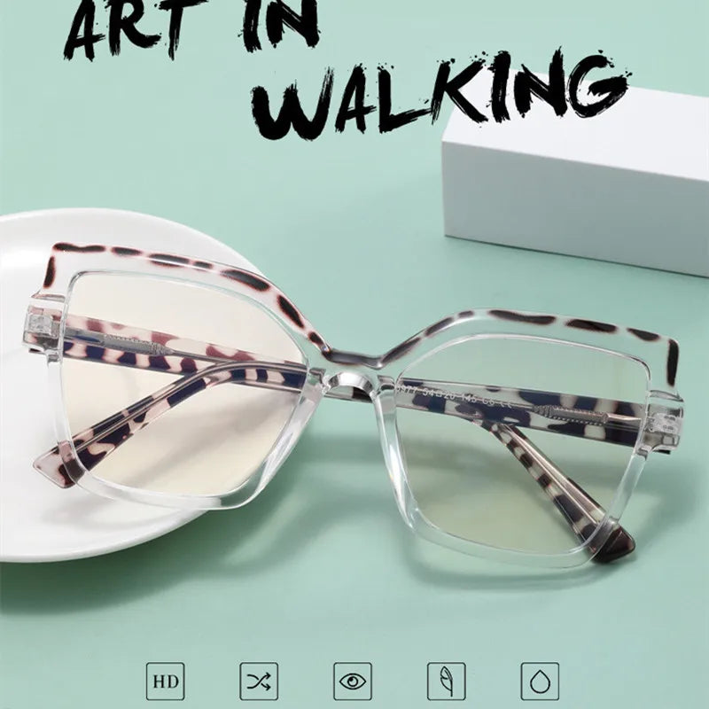 New Brand Design Fashion Oversize Polygon Glasses Women Frame Photochromic Anti Blue Light Computer Reading Eyeglass Long Sight