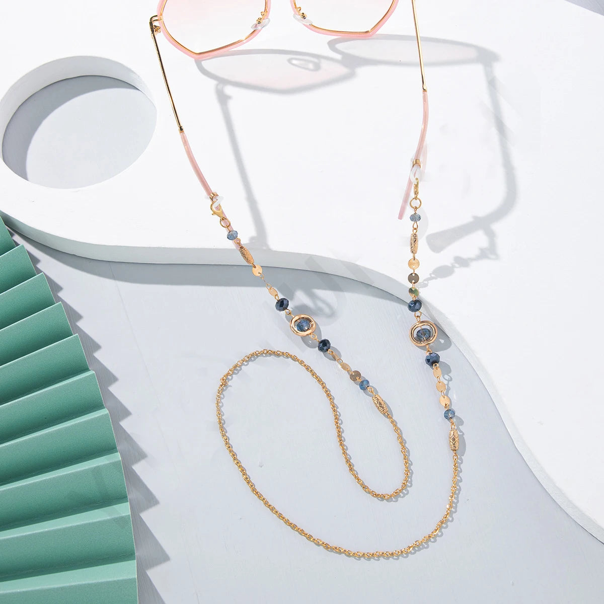 Ocean Blue Rhinestone Glasses Chain - Anti-Slip Eyewear Holder Necklace